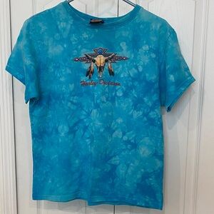 Harley-Davidson Tie-Dye Turquoise T-Shirt Ladies X-Large